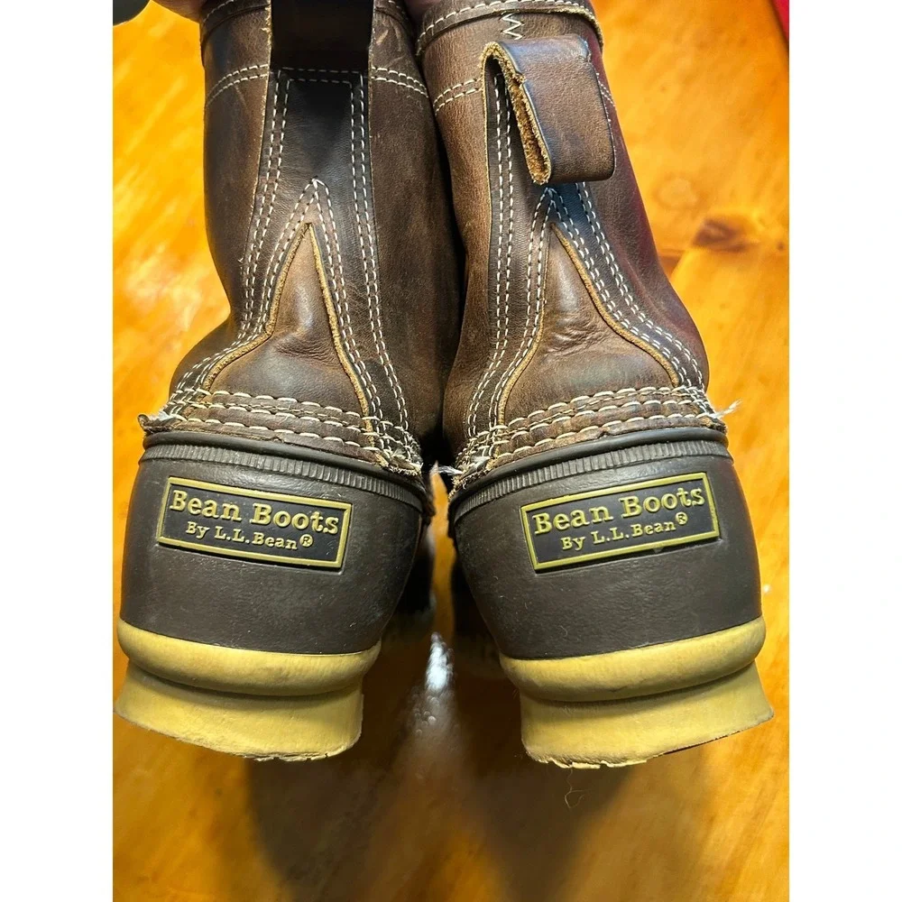 LL Bean Mens 8 Duck Boots Brown Leather Flannel Lined Gorpcore, New England Prep